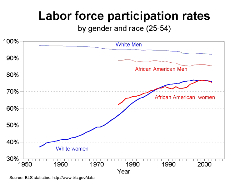graph labor force participation by race, 1950-2005 